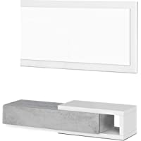 Los mejores  - Habitdesign Recibidor con cajón y Espejo- Mueble de Entrada- Modelo Noon- Acabado en Blanco Artik y Gris Cemento…